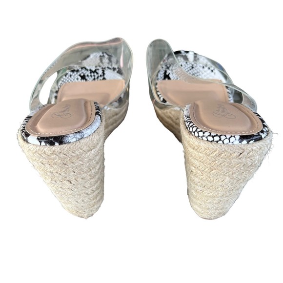 Glister Blackwhite Snake Skin Clear Wedge Sandals Women’s Size 10 - Picture 4 of 10
